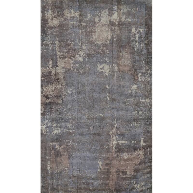 Hand Knotted Oriental Viscose Silk Carpet Modern All-Over Greys & Charcoal Abstract Area Rug - 7' 11'' X 5' 0''