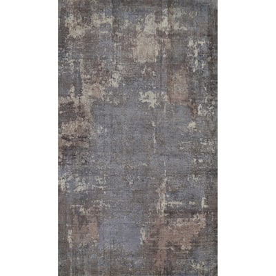 Hand Knotted Oriental Viscose Silk Carpet Modern All-Over Greys & Charcoal Abstract Area Rug - 7' 11'' X 5' 0''