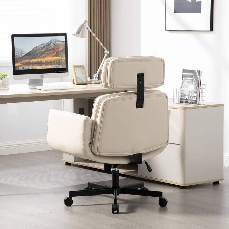 Criss Cross Chair with Adjustable Armrests Wheels Headrest, PU Lounge Vanity Desk Chair with Wide Seat, Swivel Office Chairs
