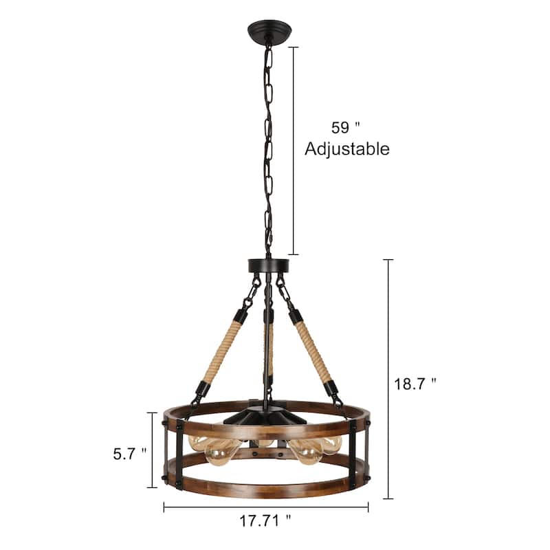 Anmytek Modern Farmhouse 5-Light Wood Chandeliers Drum Pendant Lights for Dining Room - 17.71" D x 18.7" H