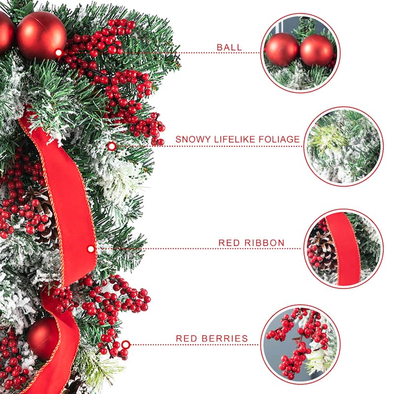 Glitzhome 25"H Artificial Christmas Flocked Berry, Ornament and Pinecone Ribbon Teardrop Door Hanging Decor