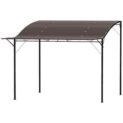 Brown Outdoor Patio Gazebo Awning with UV Water Resistant Canopy and Steel Frame Included Stakes - 9.8' L x 8.2' W x 6.6'-8.2' H