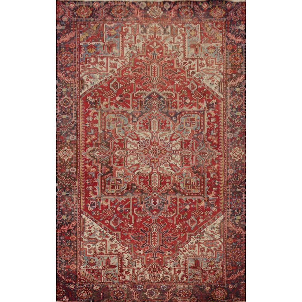 Hand Knotted Oriental 100% Wool Carpet Traditional Medallion Red Heriz Area Rug - 11' 3'' X 7' 7''