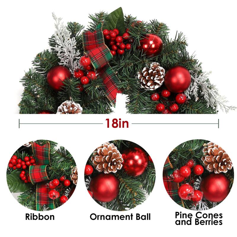 18 in Prelit Christmas Wreath for Front Door, Window Indoor Decorations