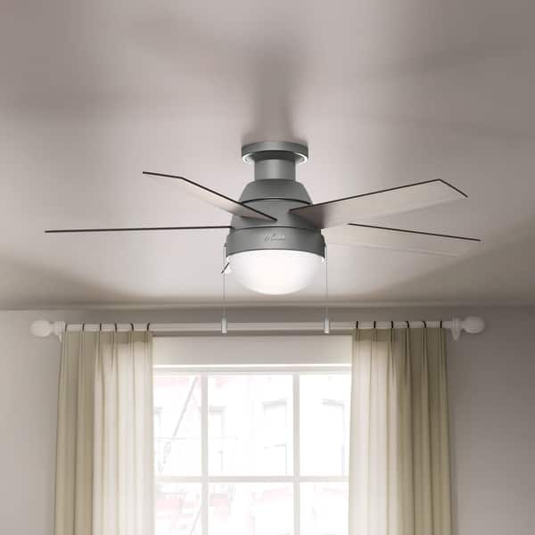 slide 2 of 14, Hunter 46" Anslee Low Profile Ceiling Fan with LED Light Kit and Pull Chain Matte Silver