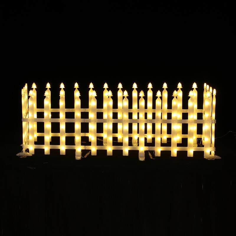 8-Piece Light Show Fence Design Outdoor Holiday Decoration - White - 15.94" H x 15.15" W