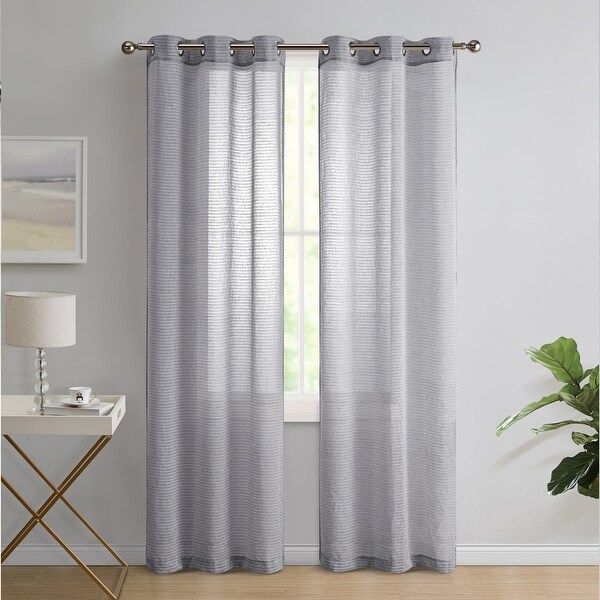 Tahari Home Butler Grey Woven Sheer Grommet Curtain Panel Pair - 38"x84"