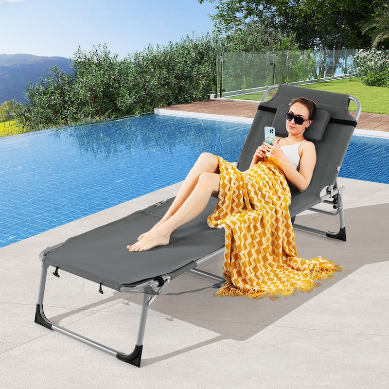 Gymax Outdoor Folding Chaise 5-Position Lounge Chair w/ Face Hole &
