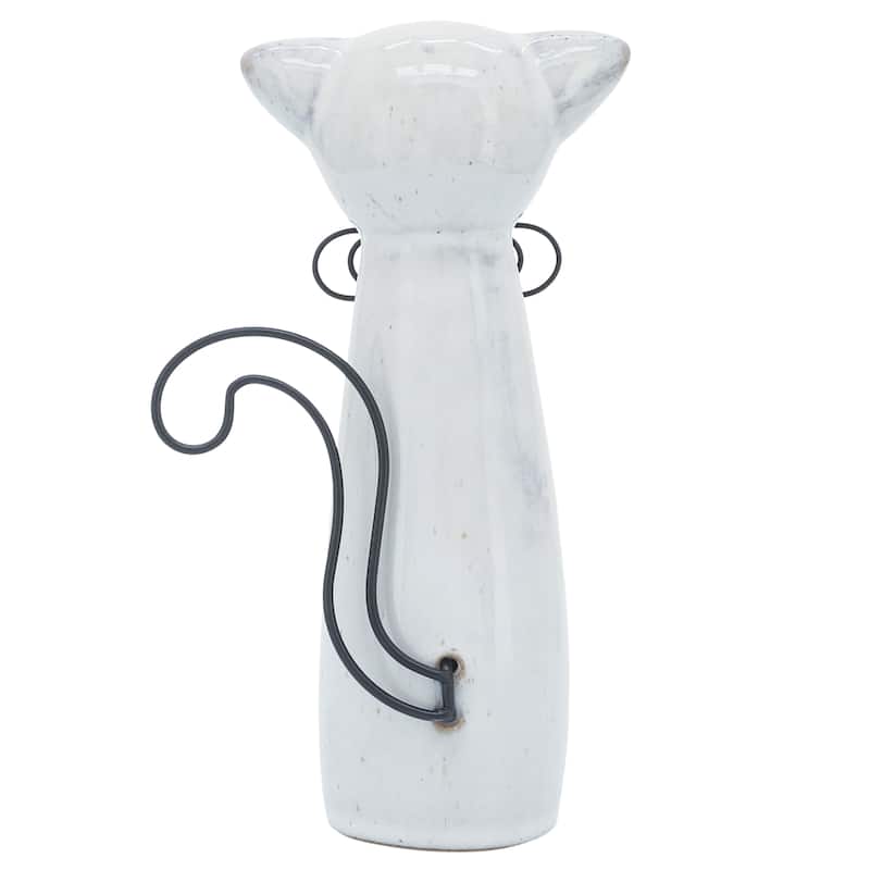 Sagebrook Home Modern Neutral Ceramic Cat with Glasses Figurine