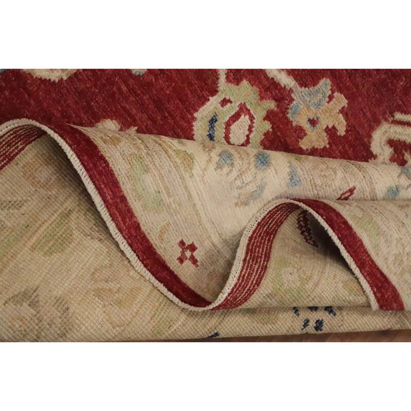 Hand Knotted Oriental 100% Wool Carpet Transitional Medallion Red Oushak Area Rug - 11' 10'' X 8' 11''