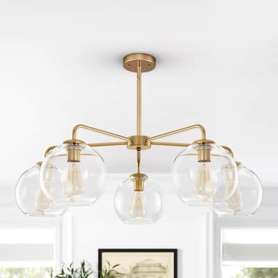 5-Light Modern Linear Sputnik Branch Kitchen Island Light Clear Glass Globe Bubble Chandelier for Dining Room