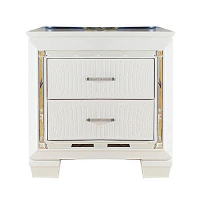 Contemporary Wooden Nightstand with 2 drawers and LED Lighting, White