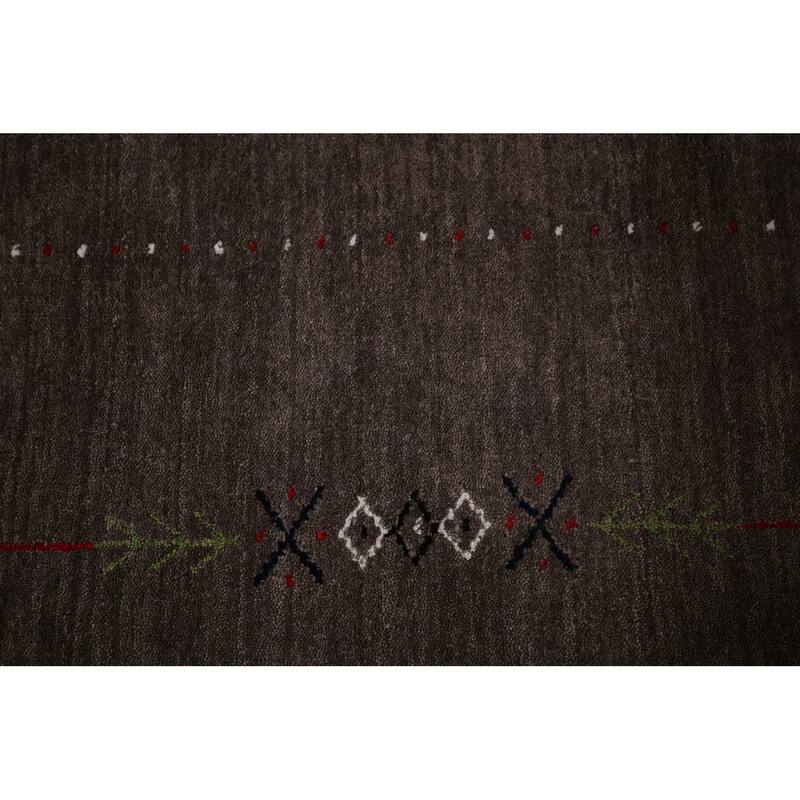 Brown Gabbeh Oriental Area Rug Hand-Knotted Wool Carpet - 5'0"x 6'11"