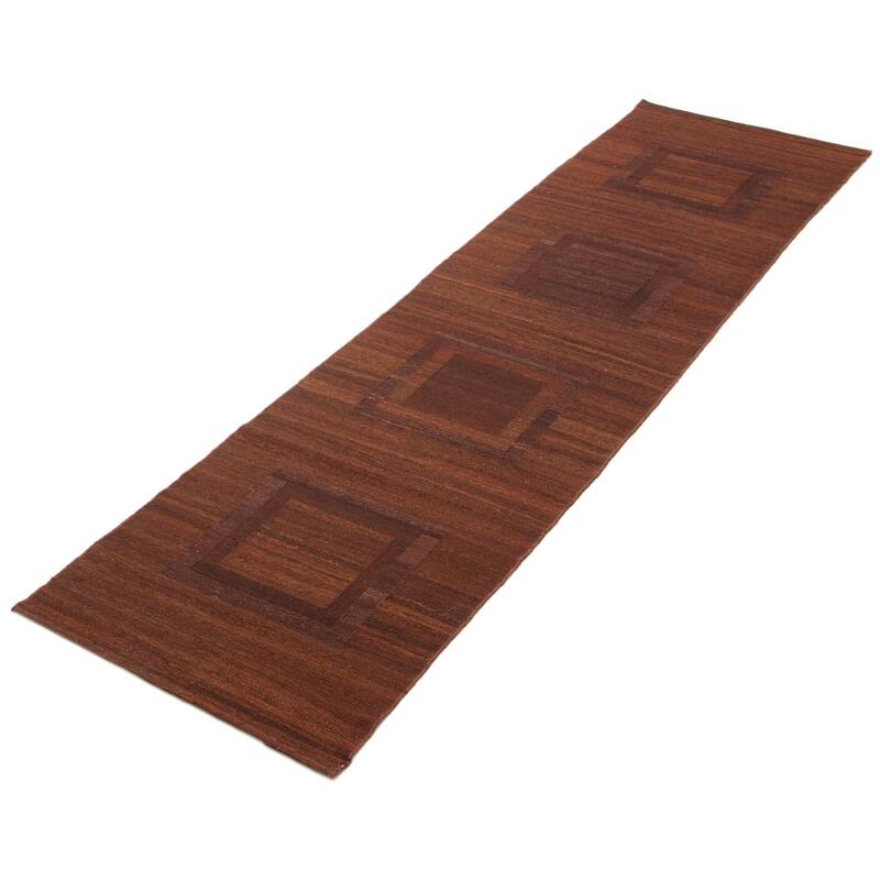 ECARPETGALLERY Flat-Weave Natural Dark Brown Wool Tapestry Kilim - 2'8 x 10'11