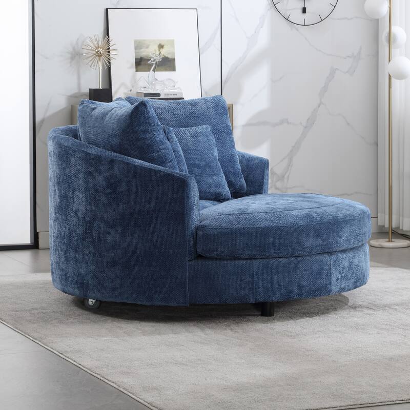 Modern Sofa Chair Round Accent Barrel Chair With 5 Pillows and Storage Ottoman