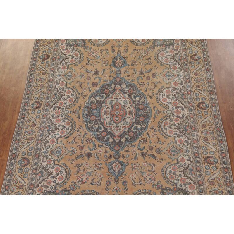 Hand Knotted Oriental 100% Wool Carpet Traditional Floral Peach Mashad Area Rug - 12' 7'' X 8' 10''