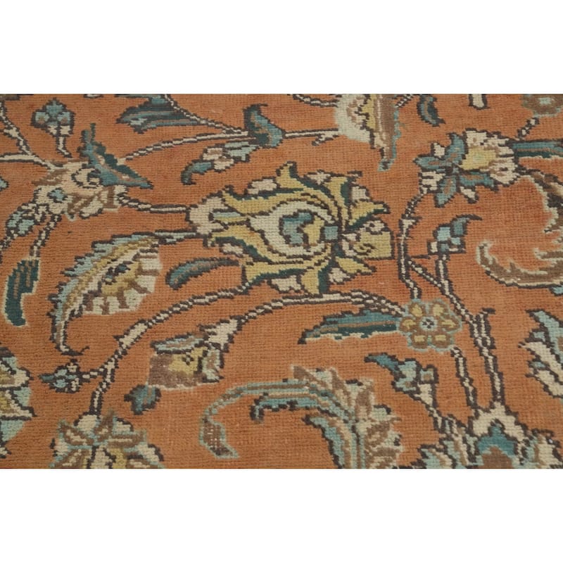 Hand Knotted Oriental 100% Wool Carpet Traditional Floral Oranges & Rust Tabriz Area Rug - 10' 0'' X 7' 2''