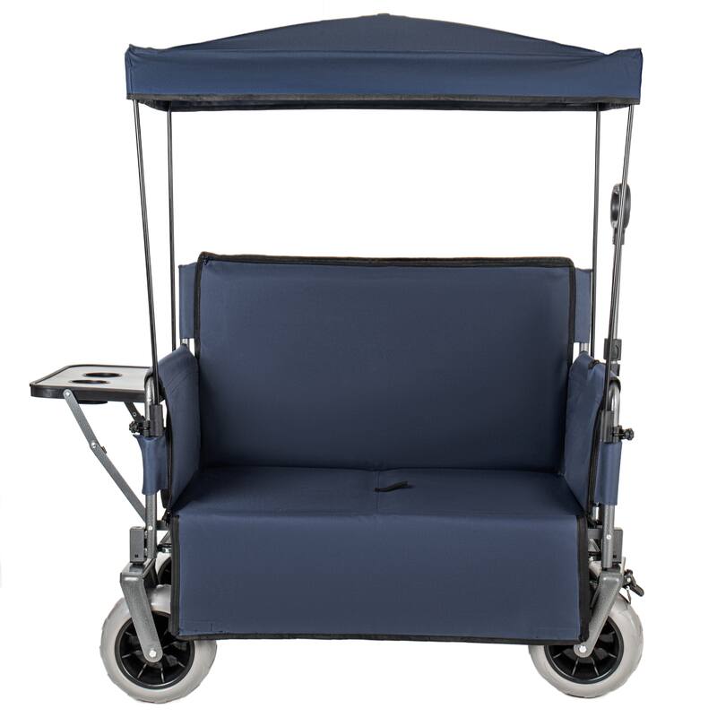 3-in-1 Collapsible Wagon,Convertible Folding Cart with Canopy &Rear-Mounted Folding Tabletop, 500lbs Heavy-Duty, 180L Capacity
