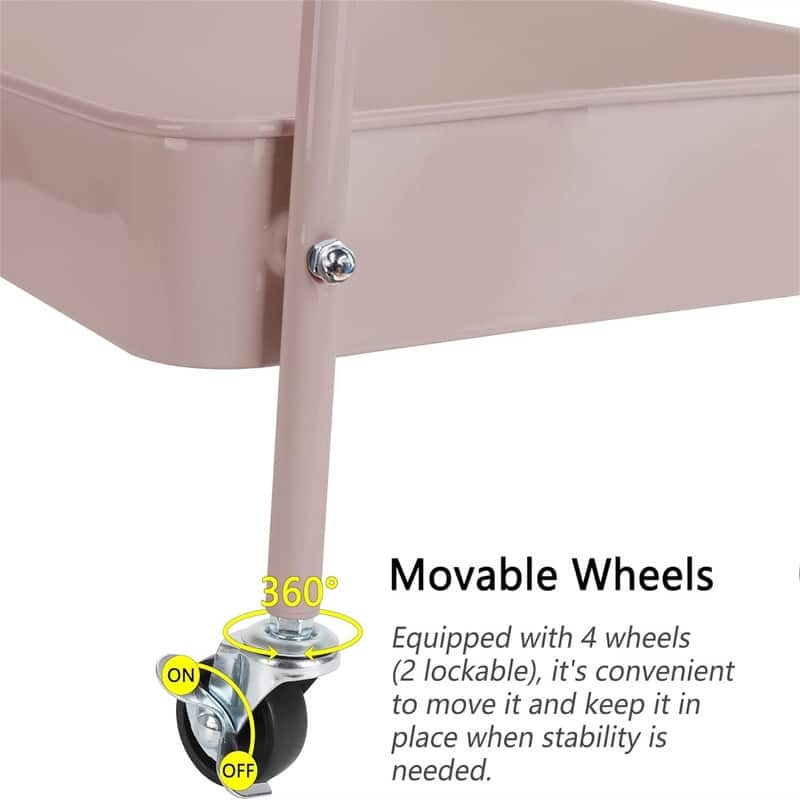 3-Tier Metal Rolling Utility Cart - 11.7"D x 16.5"W x 28.5"H