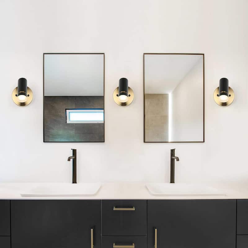 Modern 1-Light LED Black Gold Wall Sconce Metal Bathroom Vanity Lights - L 4.7"x W 8.5"x H 6"