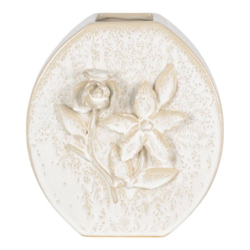 Ceramic Earthenware Textured Vase with Tapered Rim and Organic Pattern