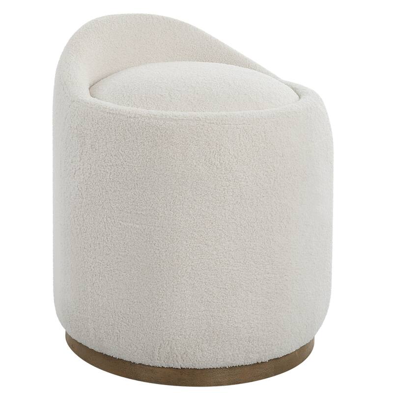 Upholstered Fluffy Swivel Pouf Ottoman - 24" - White and Brown