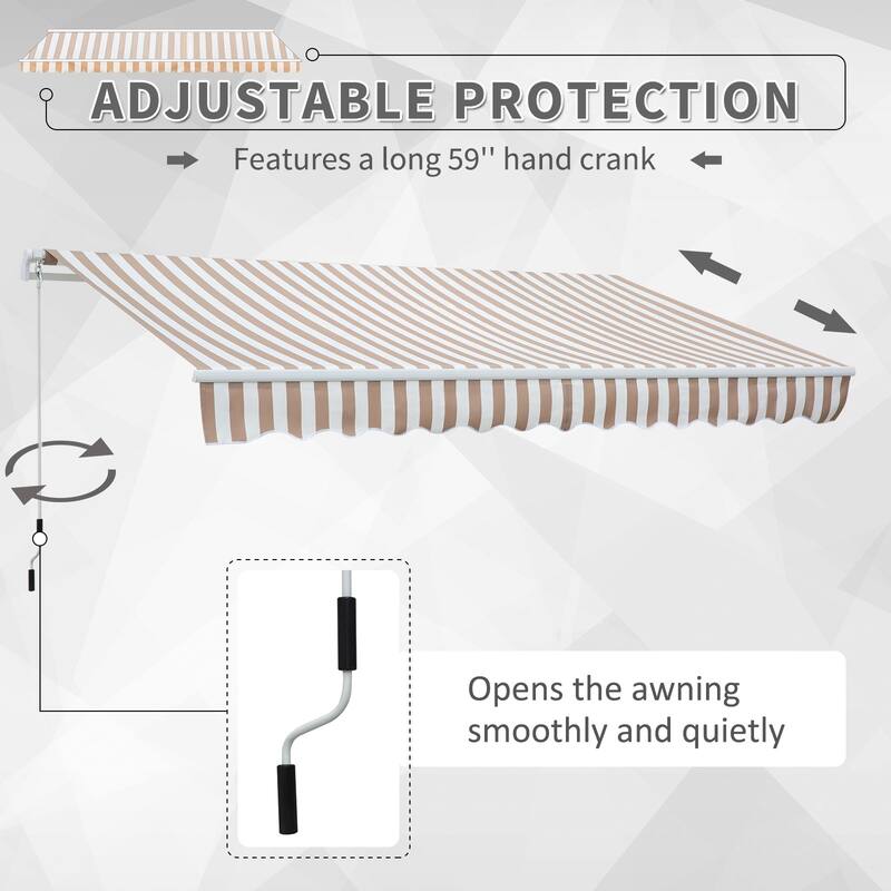 Outsunny 12' x 8' Retractable Awning Patio Awnings Sun Shade Shelter with Manual Crank Handle, 280g/m² UV