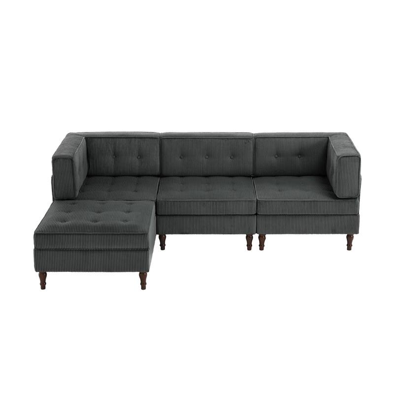UIXE 4 - Piece Corduroy Sectional Sofa with Flip-Top Storage Ottoman Coffee Table