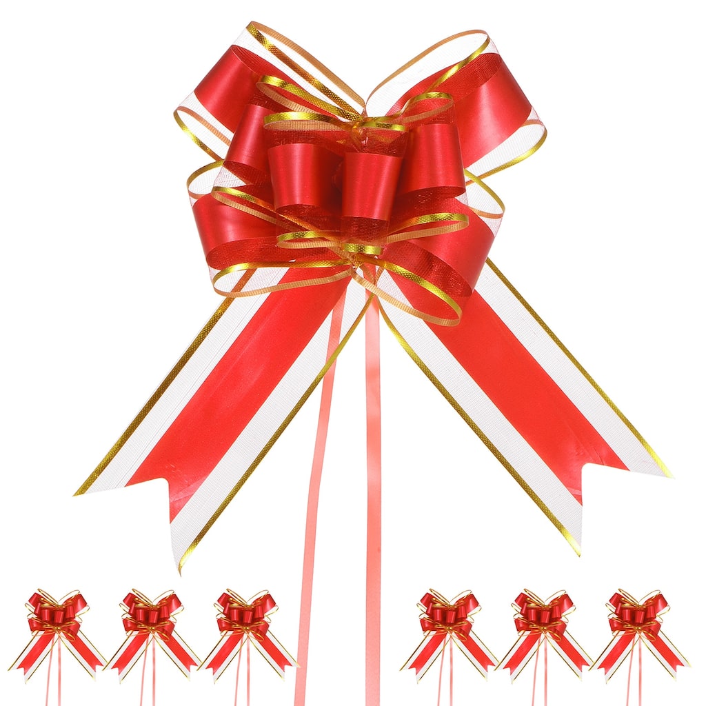 20pcs Ribbon Pull Bows 8 Inch Bows for Wedding Baskets Gold Edge