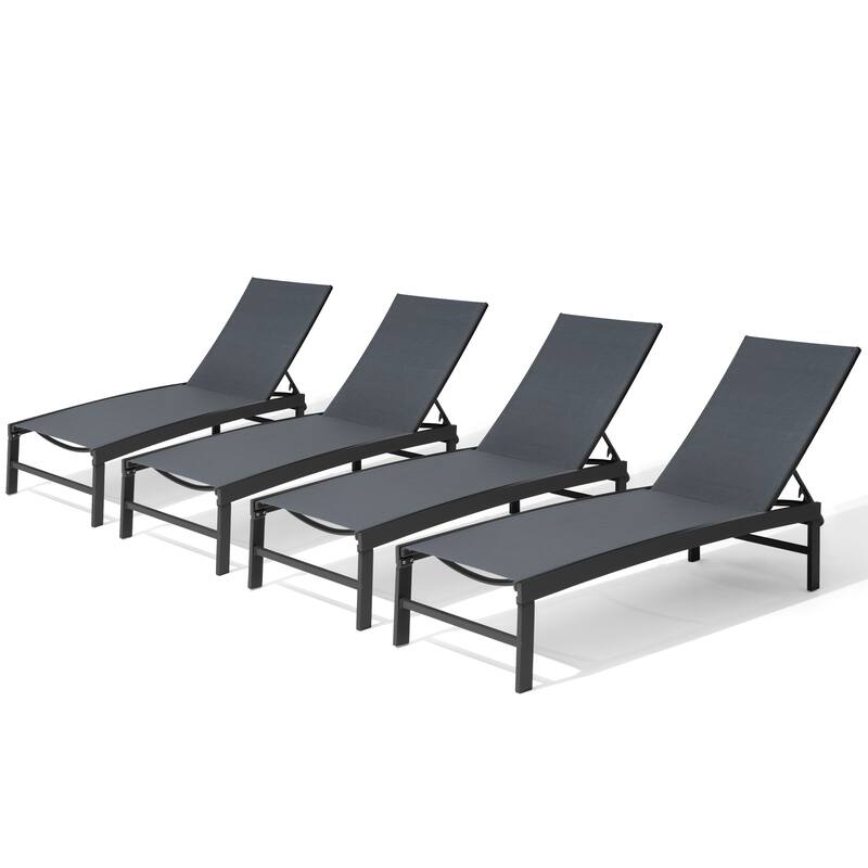 Crestlive Products Outdoor Patio All-Weather Adjustable Chaise Lounge Chairs - Dark Grey - 4PC