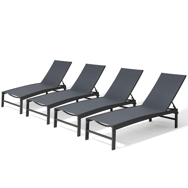 Outdoor Pool Lounger All-weather Adjustable Chaise Lounge Chair - 4PC - Dark Grey