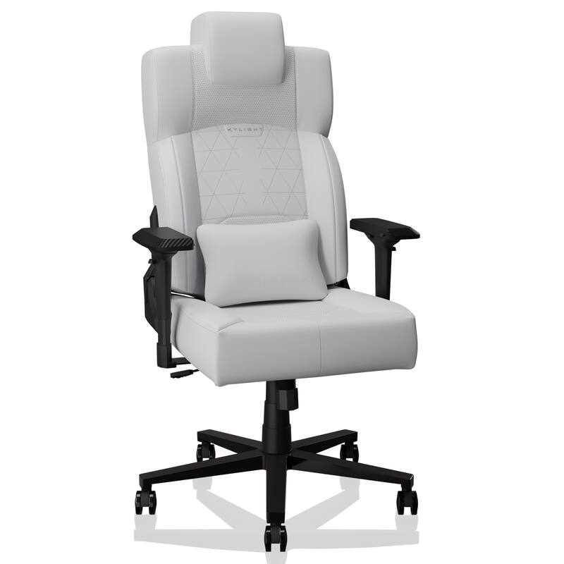 PU Leather Ergonomic Office Chair Gaming Chair with Lumbar Support Flip-Up Arms Headrest, for Adults, Women and Men, White