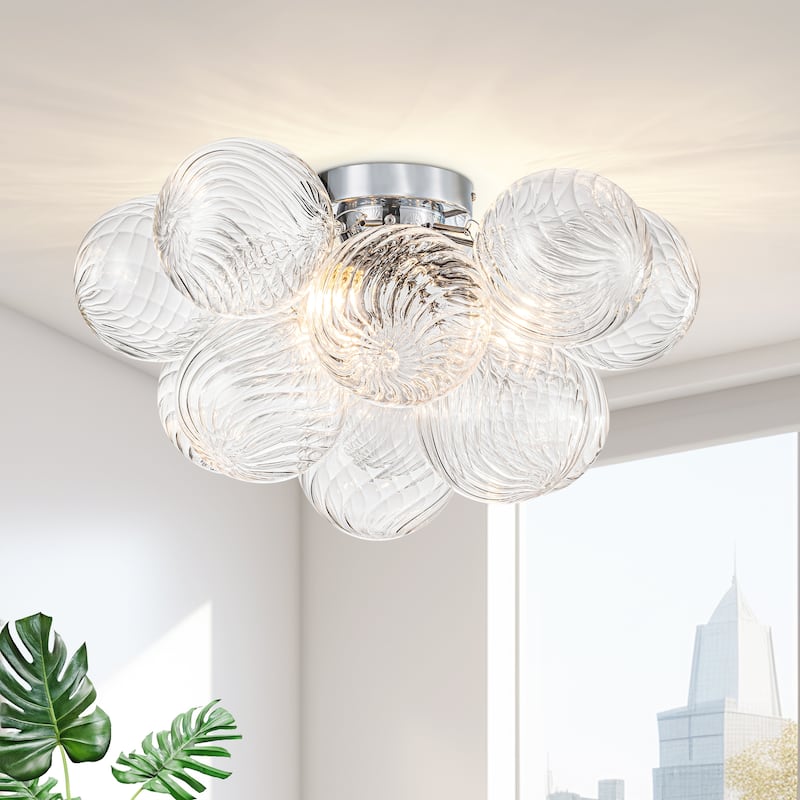 Starsky 3-Light 17in. Contemporary Glass Bubble Semi Flush Mount