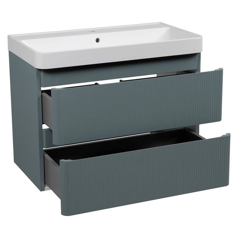Modern Wall-Mounted Bathroom Vanity with Washbasin Luxury Green Matte Non-Toxic MDF-30"-Diamond 24"