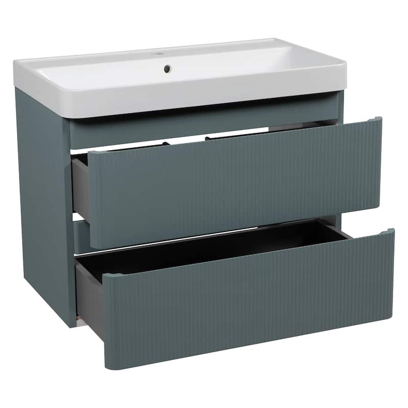 Modern Wall-Mounted Bathroom Vanity with Washbasin Luxury Green Matte Non-Toxic MDF-30"-No Mirror