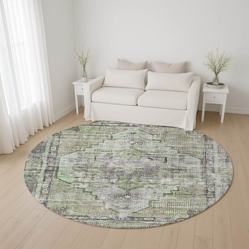 Premium Washable Super Soft Vintage Traditional Mayfield Rug - Aloe - 8' x 8'