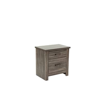 24" Gray Oak Nightstand, 2-Drawer Wooden End Table for Bedroom, Modern Storage Solution