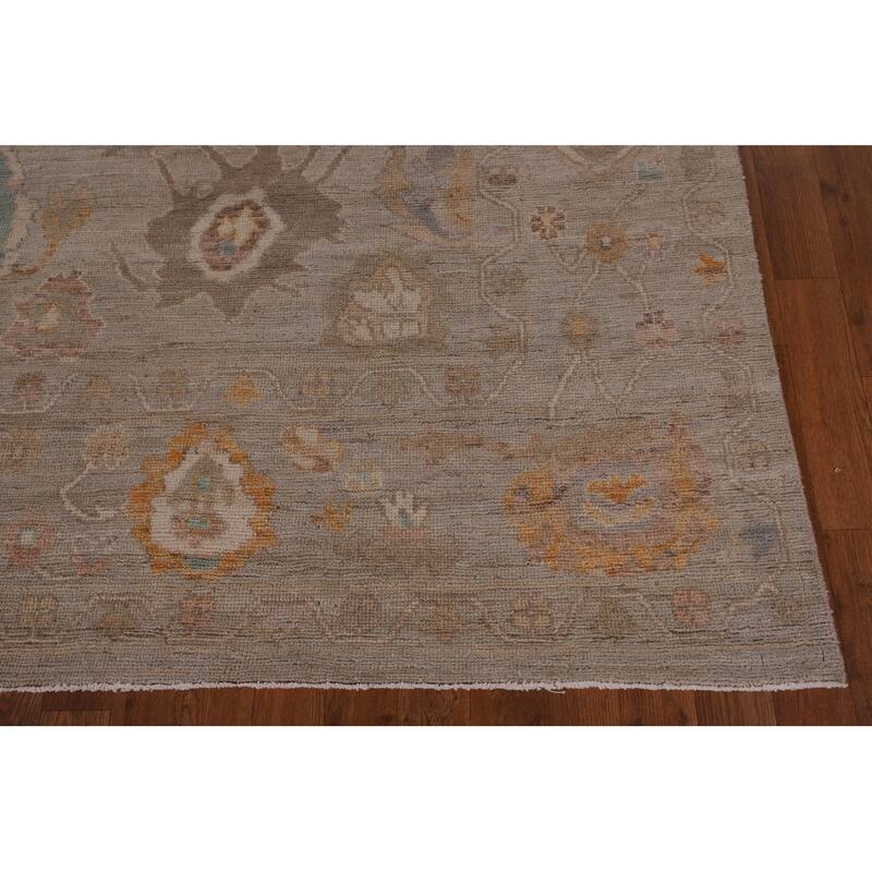 Vegetable Dye Beige Oushak Turkish Rug Hand-Knotted Wool Carpet - 8'1" x 9'8"