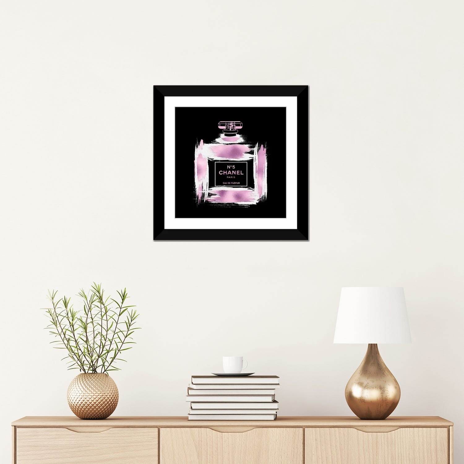 iCanvas Metallic Pink & White On Black Grunged No5 Paris Perfume Bottle  by Pomaikai Barron - Bed Bath & Beyond - 37413900
