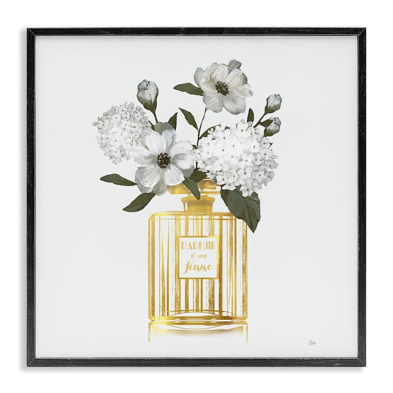 Stupell Gold Bottle with Flowers Framed Giclee Art Design By Nan - 24 x 24 - Black