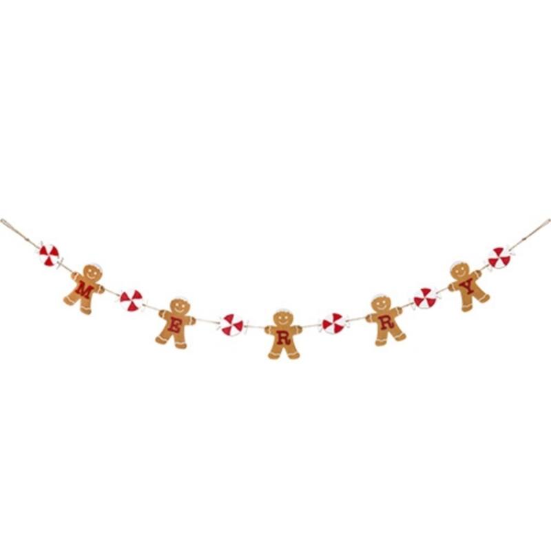 Wooden Gingerbread and Peppermint Garland 5 Ft Christmas Decor - Brown