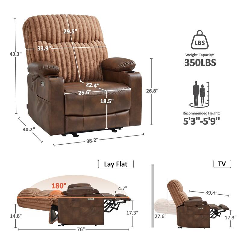 MCombo 180° Lay Flat Power Lift Recliner Chair for Elderly, Dual Motor Lift Chair with Full-Body Heating for Sleeping