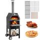Outdoor Pizza Oven, 12" Wood Fire Oven, 2-Layer Pizza Oven Wood Fired, Wood Burning Outdoor Pizza Oven with 2 Removable Wheels - Black