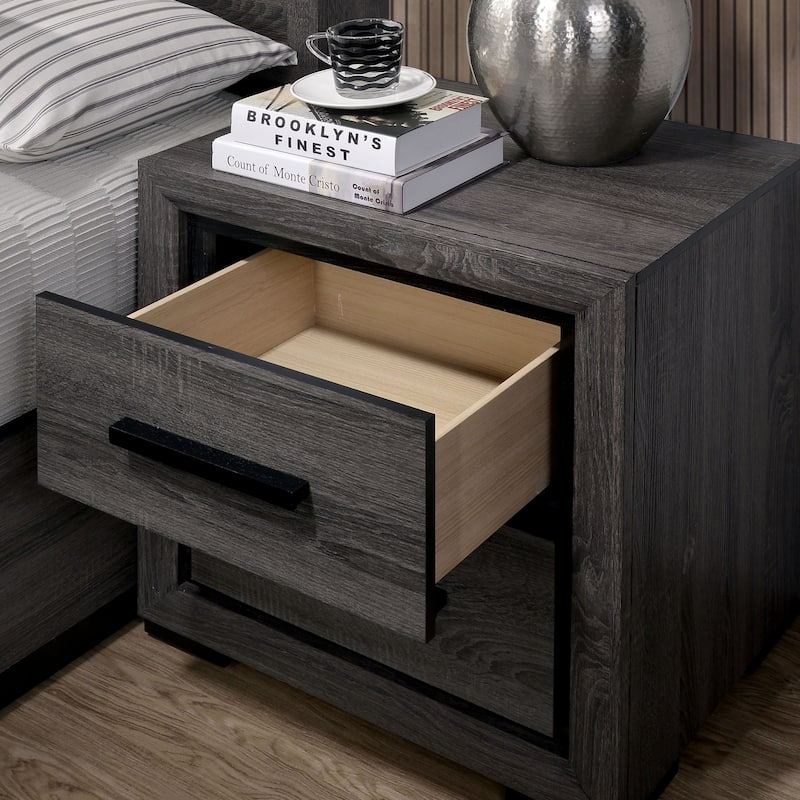 Rothwell Contemporary Grey Wood 3-Piece Panel Bedroom Set with Shelves by Furniture of America