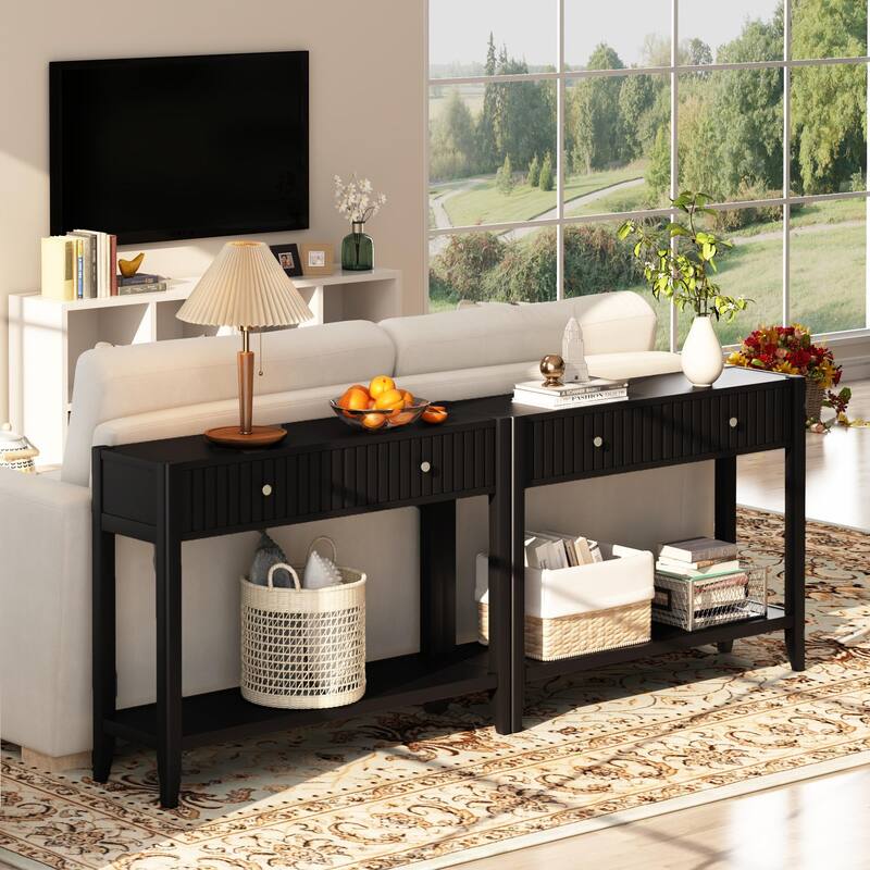 39.4" Stylish Narrow Console Table with 2 Drawers for Living Room Storage