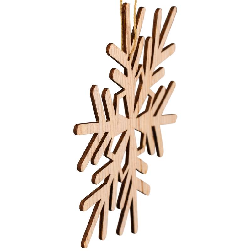Snowflake Cut-Out Natural Wood Christmas Ornaments - 4.75" - Set of 6