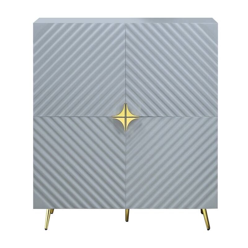 Bet 46 Inch Wood Console Cabinet, Adjustable Shelf, Wave Pattern, Gray