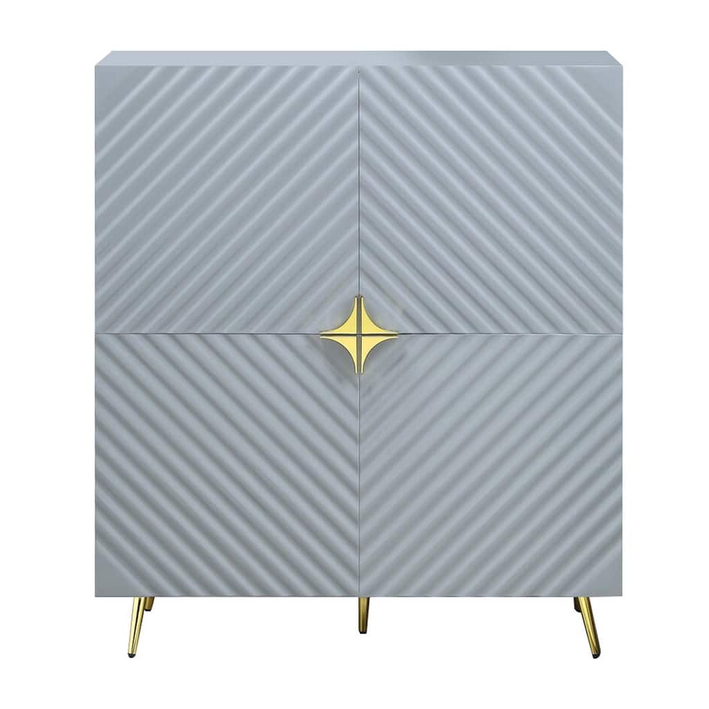 Bet 46 Inch Wood Console Cabinet, Adjustable Shelf, Wave Pattern, Gray
