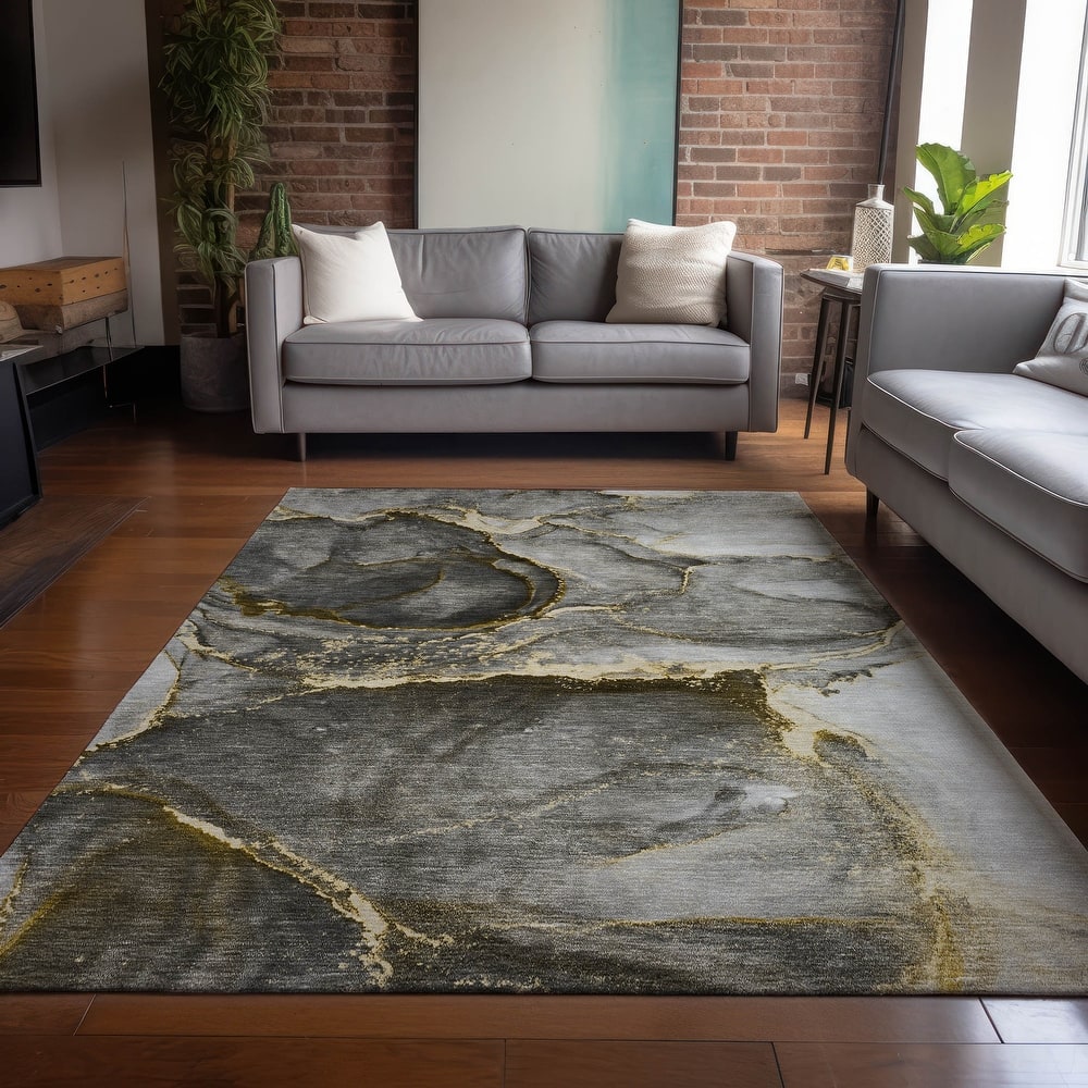 Machine Washable Indoor/ Outdoor Abstract Chantille Rug