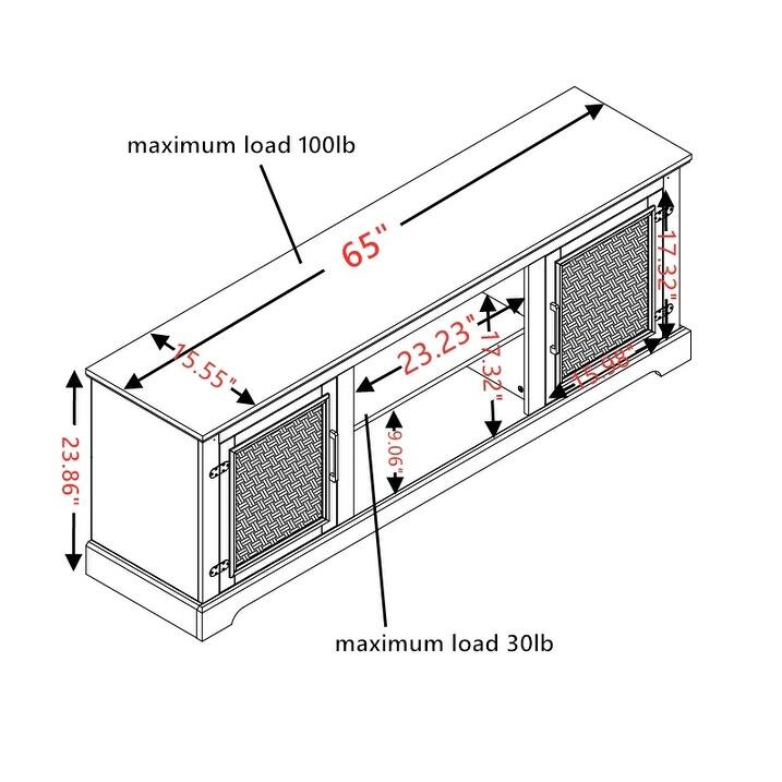 Farmhouse Rattan TV Stand Console Table for TVs up to 70 Inches, TV Console Table with 2 Storage Shelves